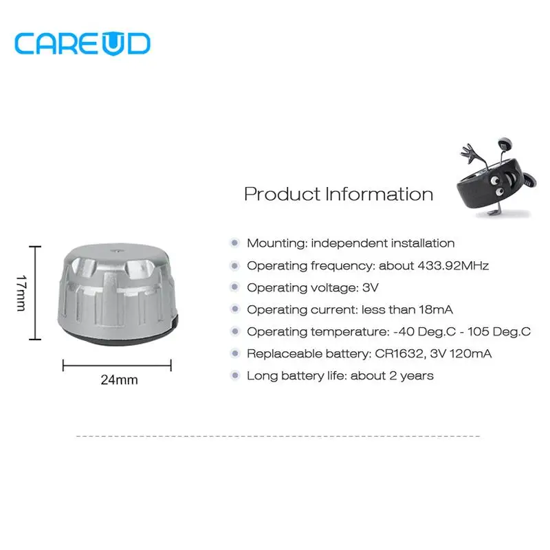 1Pc CAREUD External Sensor with Changeable Battery Replaceable Only for CAREUD TPMS Tire Pressure Monitor with 0-8bar Sensor