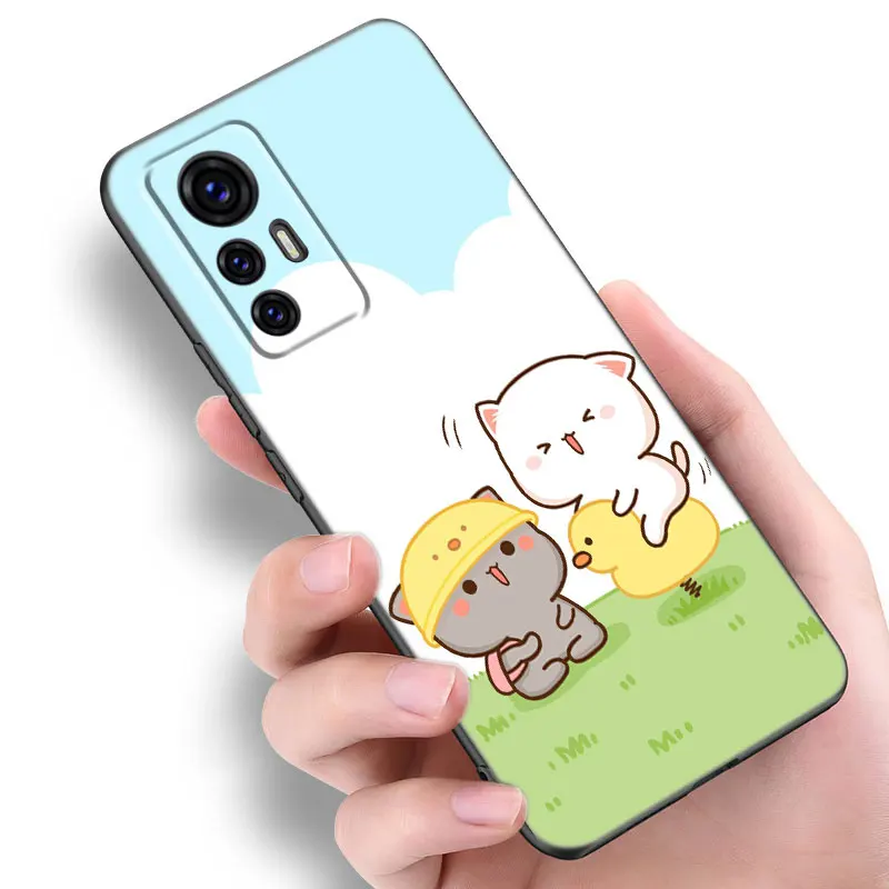 Peach And Goma Cat Black Phone Case For Xiaomi 10T 11 Lite 11T 12S 12X 13T 14 Pro A1 A2 POCO M3 M4 M6 X3 NFC X5 Pro F3 F5 image 4