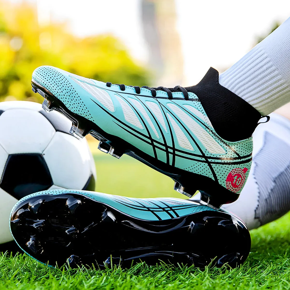 Profissional masculino futebol esporte sapatos de tornozelo alto feminino esportes tênis de treinamento de futebol anti-escorregadio grama atlético