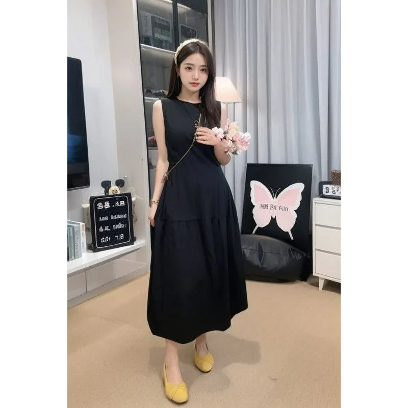 2025年新作 夏 ウエストAライン ロングワンピース レディース 韓国ファッション 花柄 ノースリーブ ベストワンピース