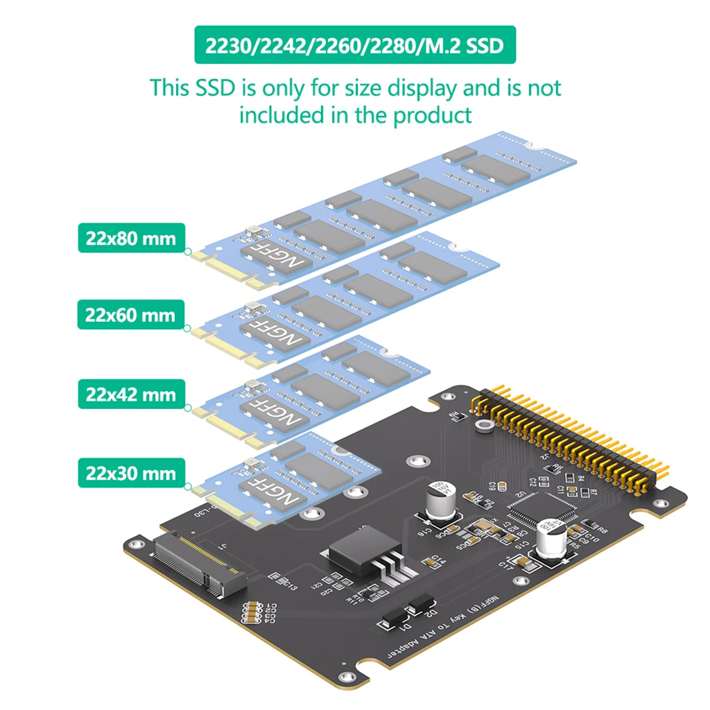 M.2 SATA SSD auf 2,5 Zoll 44-Pin IDE-Adapter für ältere Laptop-PCs, zum Austausch alter IDE-Festplatten, passend für 2230 2242 2260 2280 B-Key SSDs – Detail 5