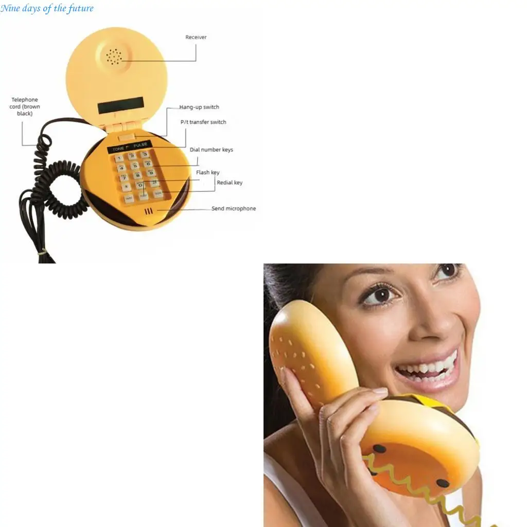 

Emulational Cheeseburger Hamburger Telephone Wire Landline Phone Table Desk E65A