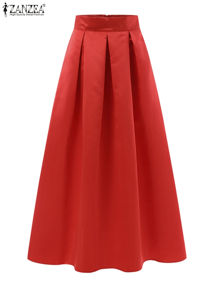 ZANZEA Fashion Women Autumn High Waist Maxi Long Skirt A-line Party Satin Skirt Jupe Vestidos Elegant Office Skirts Faldas Saia