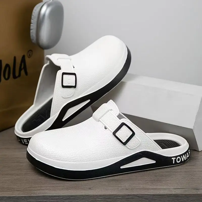 

Мужские уличные полутапочки Baotou, новые летние литые под давлением мягкая подошва, нескользящие домашние тапочки с защитой от запаха, пляжные тапочки