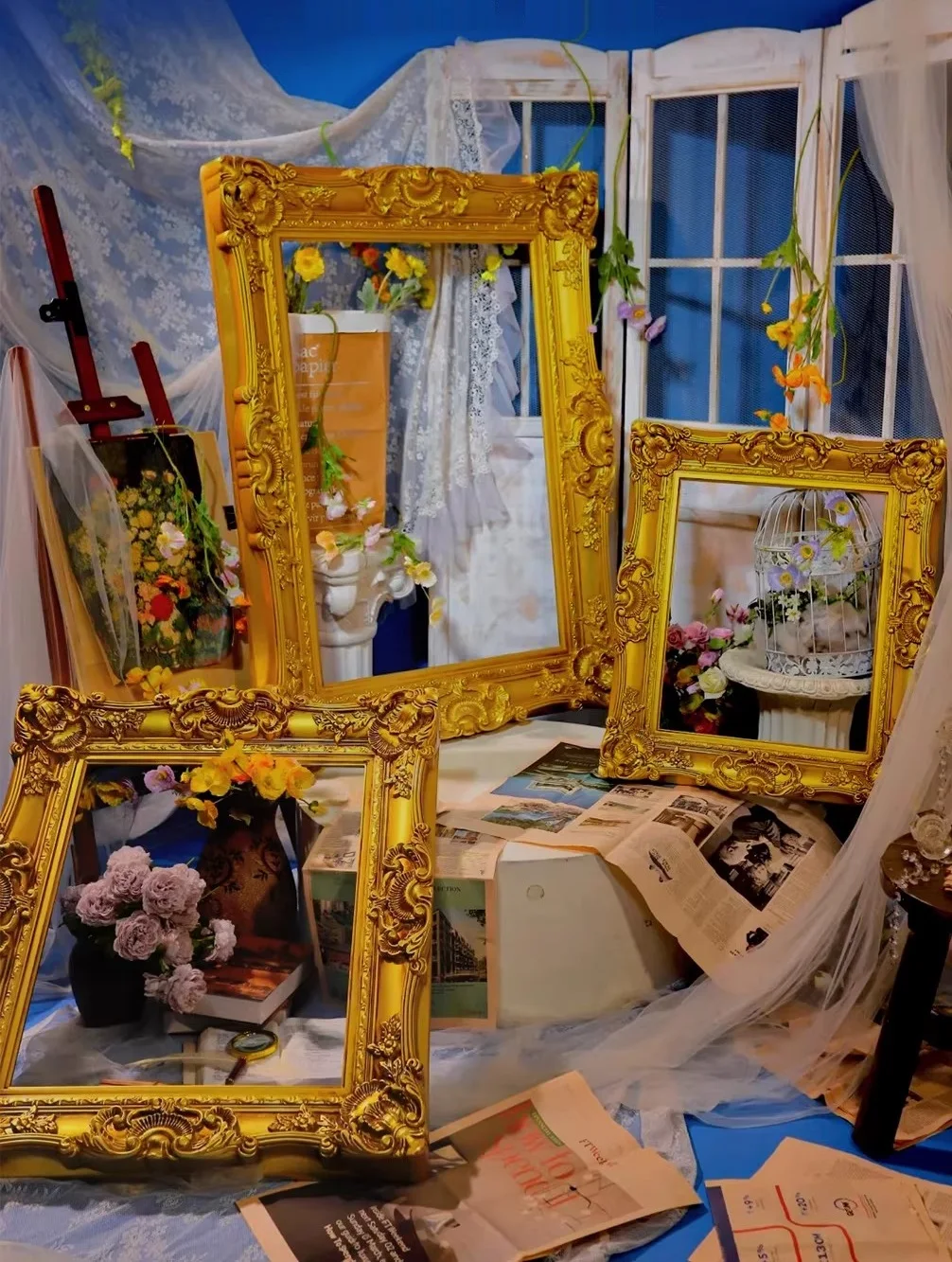 Euro Carved Resin Photo Frame For Wedding, Multi-Size Golden Picture Frame, Creative Wall-Mounted Studio Decoration Frame