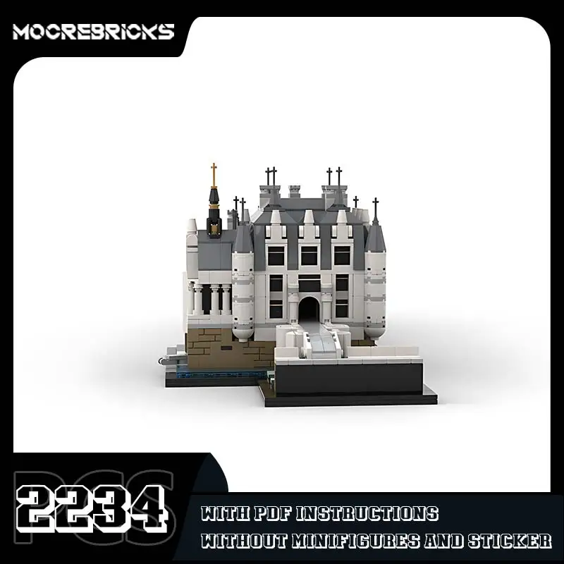 MOC-118889 Chenonceau Kasteel Klassieke Bouwstenen DIY Handgemaakte Assemblage Architectuur Model Bricks Speelgoed Jongens Verjaardagscadeautjes