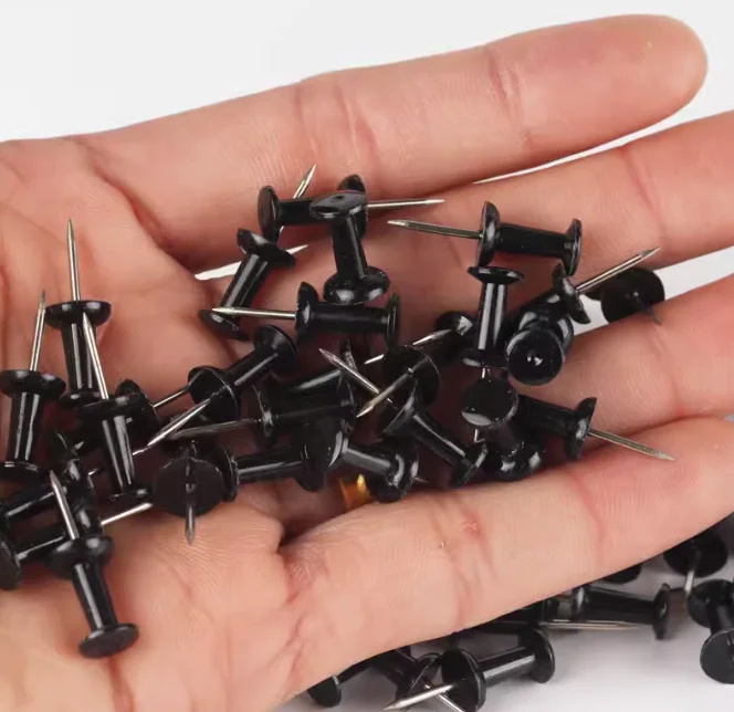 100pcs Plastic black push pins office binding Cork Board Safety Colored pin big head needle pins