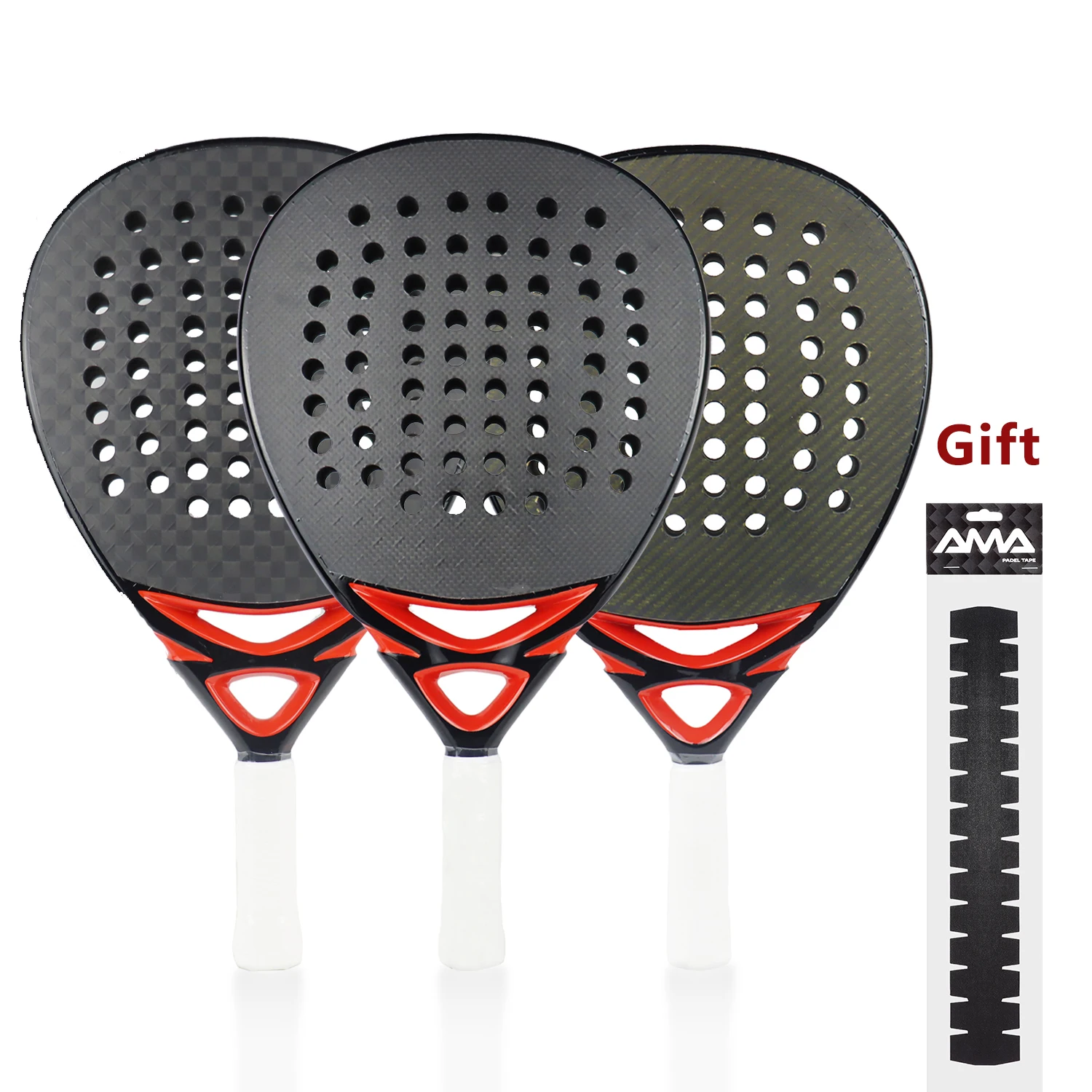 Padel Racket Carbon Fiber Surface with EVA Memory Flex Foam Core Lightweight Padel Racquet with Padel Frame Protector Tape