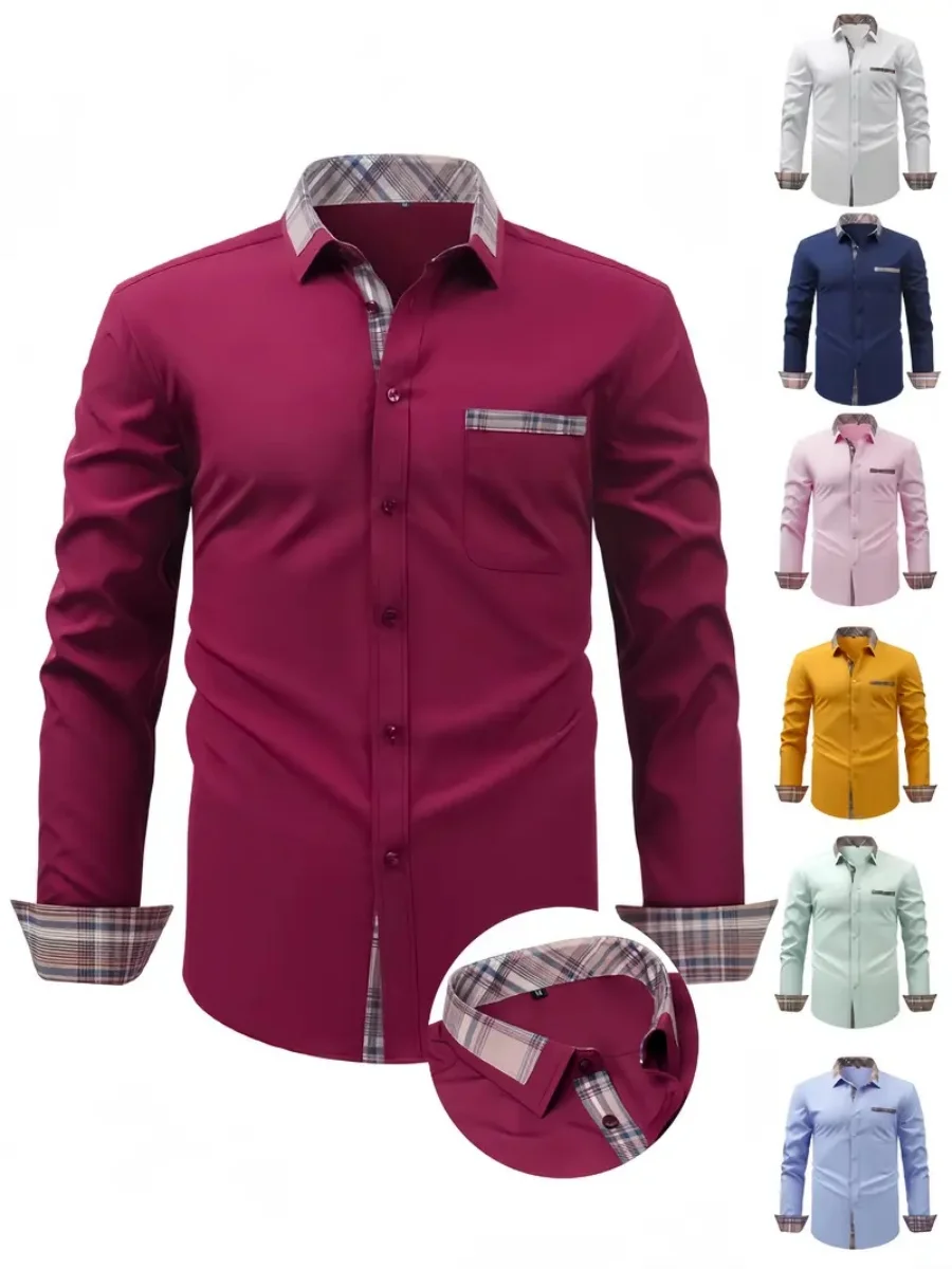

Men's casual long-sleeved shirt for business travel - a simple and fashionable solid-color shirt with a variety of sizes