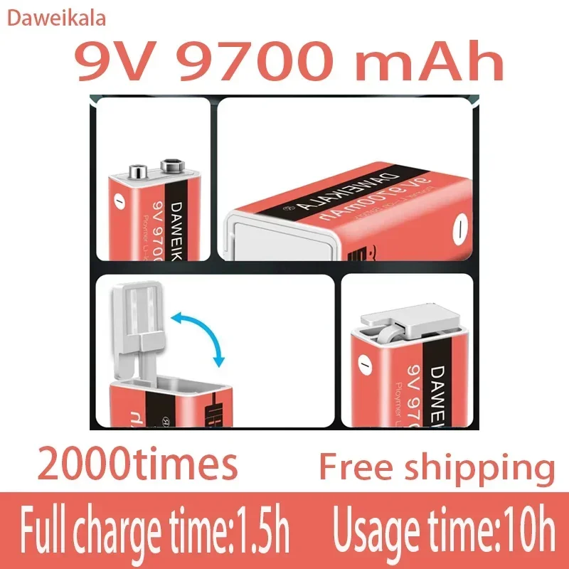 New 9V 9700mAh li-ion Rechargeable battery Micro USB Batteries 9 v lithium for Multimeter Microphone Toy Remote Control KTV use