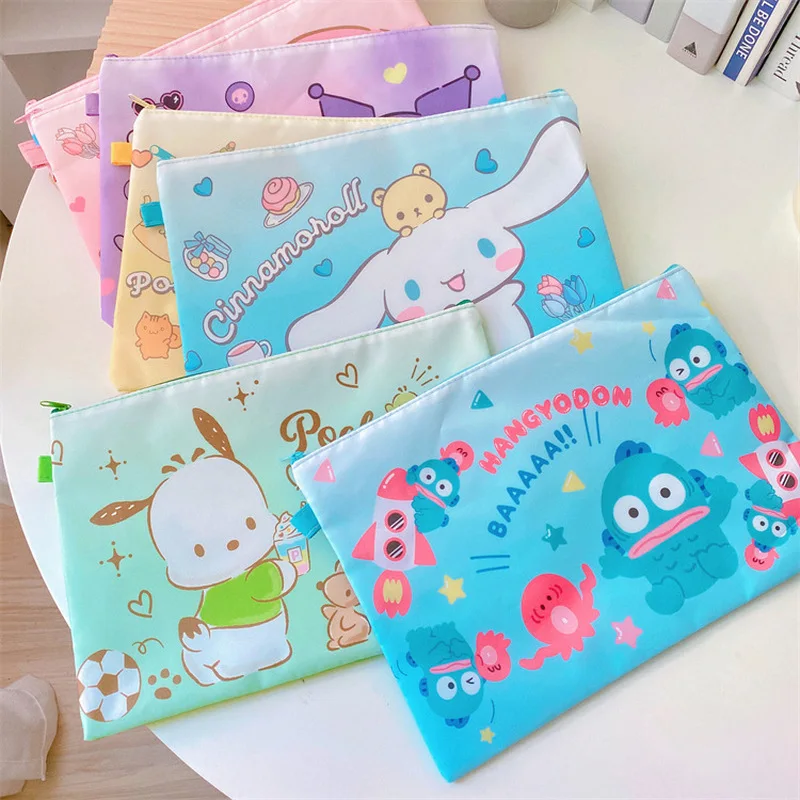 2pcs Sanrio Cute Kuromi Melody Pvc File Bag Girl Heart Student Cartoon Paper Storage Bag A4 Folder Stationery Anime Accessories