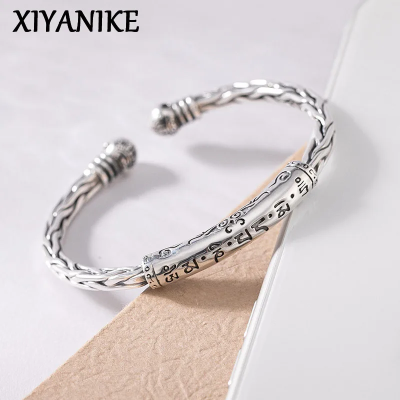XIYANIKE Silver Color Vintage Adjustable Open Cuff Bracelet Bangles For Men Women Jewelry Gift Unisex Accessories Hip Pop