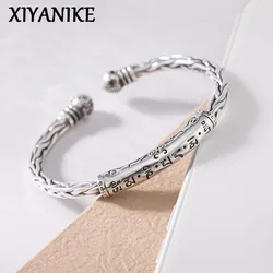 XIYANIKE Silver Color Vintage Adjustable Open Cuff Bracelet Bangles For Men Women Jewelry Gift Unisex Accessories Hip Pop