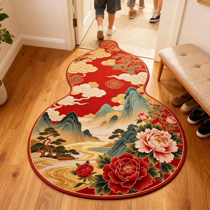 Chinese Gourd Shape Carpet Sofa Table Rug Living Room Home Decor Anti Slip Floor Mat Bedroom Bedside Soft Rug
