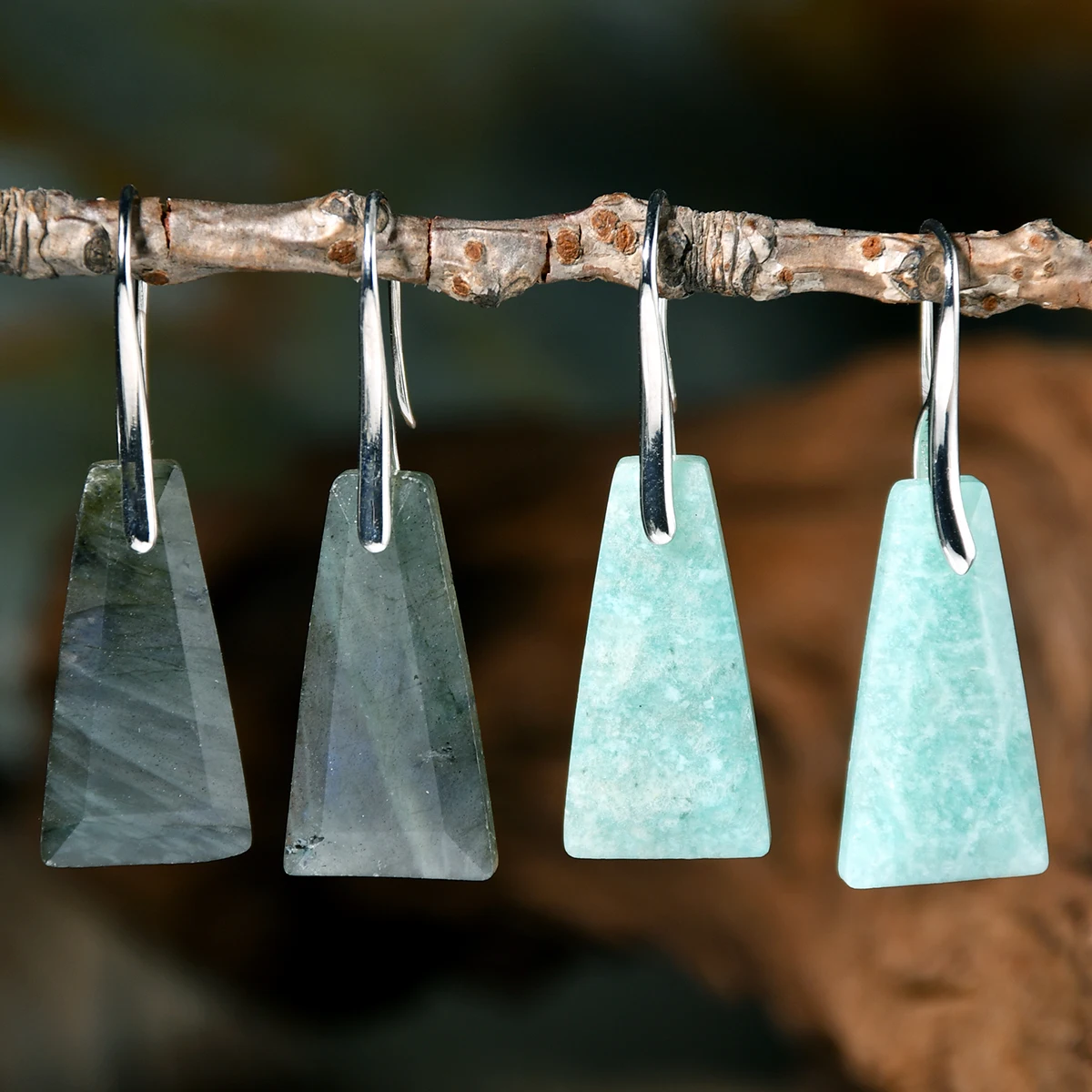 Trendy Trapezoid Amazonite Labradorite Dangle Earrings Bohemian Women’s Exquisite And Unique Autumn/Winter Jewelry Accessories