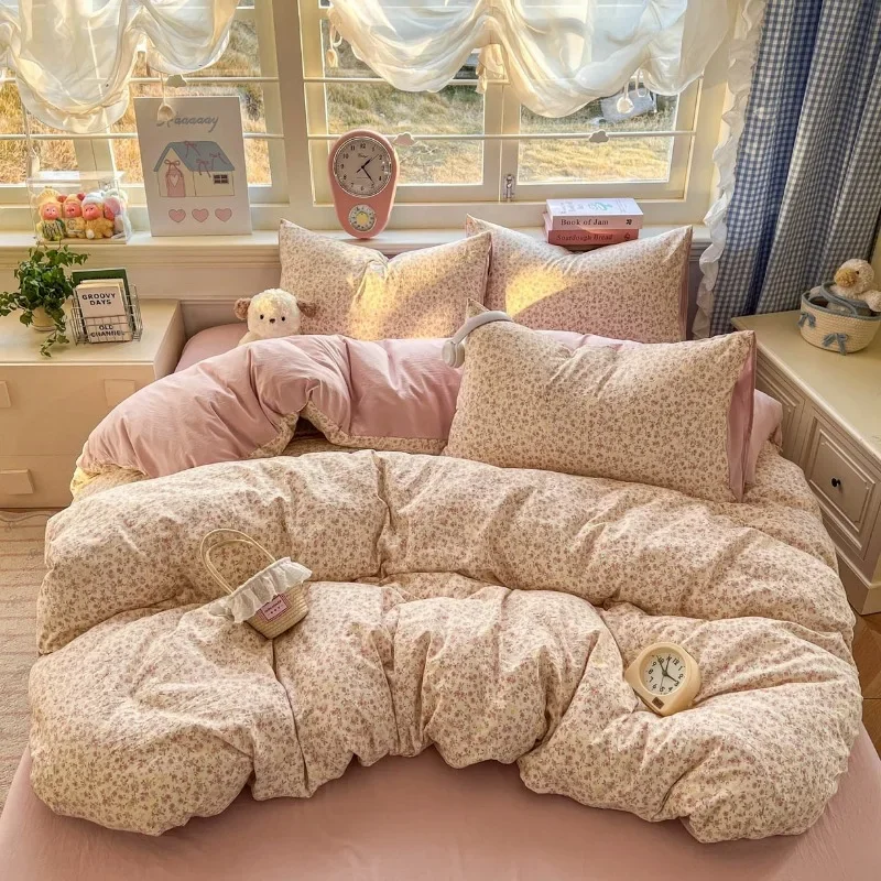 Class A washable small fresh printing four-piece set, student dormitory bed sheet three-piece set