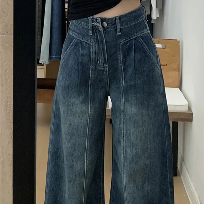 Plus Size Dames Thiened Fce Gevoerde Wijde Pijpen Jeans Winter Warme Hoge Taille Koreaanse Sle Loose Fit Casual Denim Broek