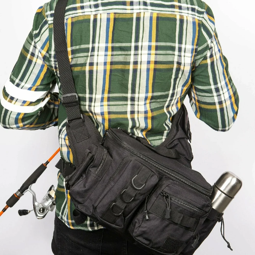 Crossbody-Angelzubehör-Aufbewahrungstasche, Hüft-Rucksack mit verstellbaren, breiten Schultergurten, große Kapazität, leicht – Detail 12
