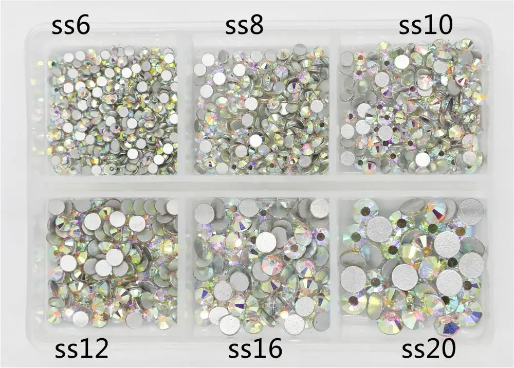 40 Colors 1200pcs Mix size hotfix nail art Rhinestone Crystal SS6-SS30 Glass Strass Non Hot fix Rhinestones Decoretion