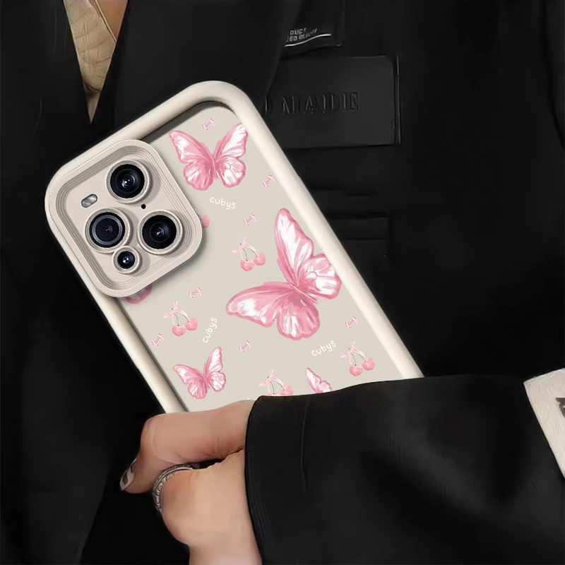 حافظة هاتف فاخرة ناعمة غير لامعة لهاتف OPPO Find X8 X5 Pro X3 Lite F21 Pro 5G F17 F9 F19 Pro Plus غطاء كرز على شكل فراشة مقاوم للصدمات #3