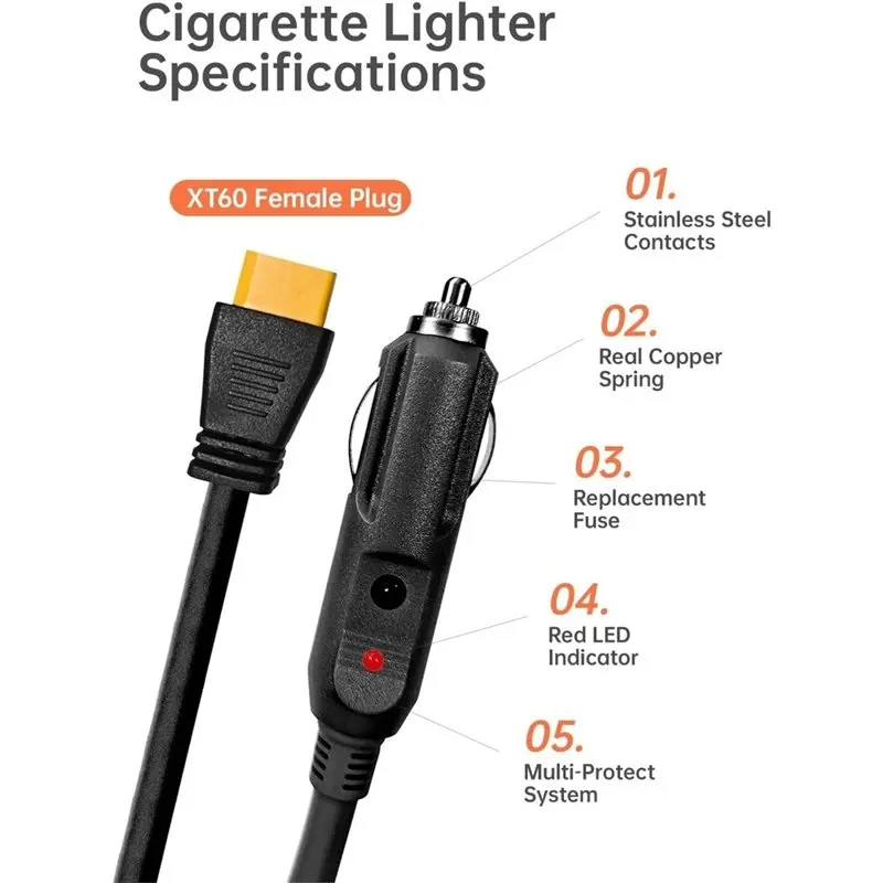 # Best Choice Car Charging Cable 3M(10FT) 12V/24V To XT60 Connector For Anker SOLIX C300/C1000/F2000, Ecoflow Delta 2