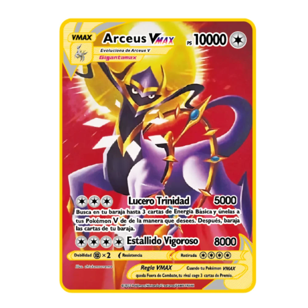 10000 Arceus Vmax DIY Golden Pokemon Cards in Spanish Iron Metal Pokmo Letters Kids Gift Game Collection Cards