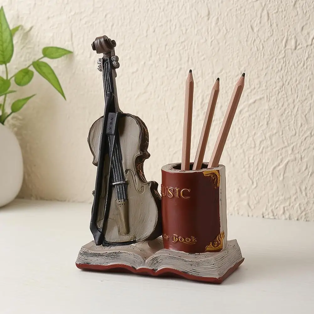Resin Pen Holder Desktop Pen Organizer Vintage Saxophone Violin Pen Holder Resin Musical Instrument Desk Organizer for Office