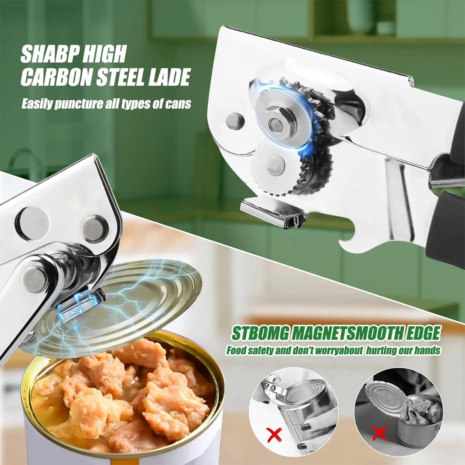 Can Opener 360-Degree Rotatiing Stainless Steel Lid Remover Tool Bottle Opener for Beer Soda Counter Apartment Picnic Cabinet