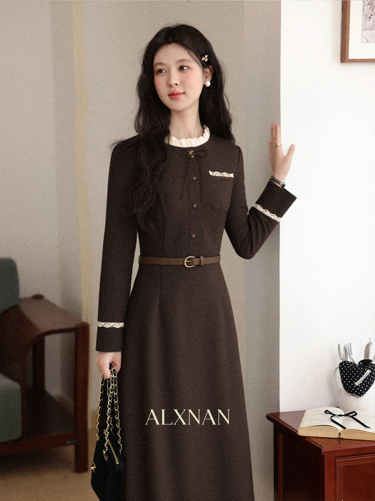 

Винтажное шерстяное платье Ele для женщин: осенне-зимняя коллекция, высококачественное, элегантное, с эффектом «софт-тач», South Deer