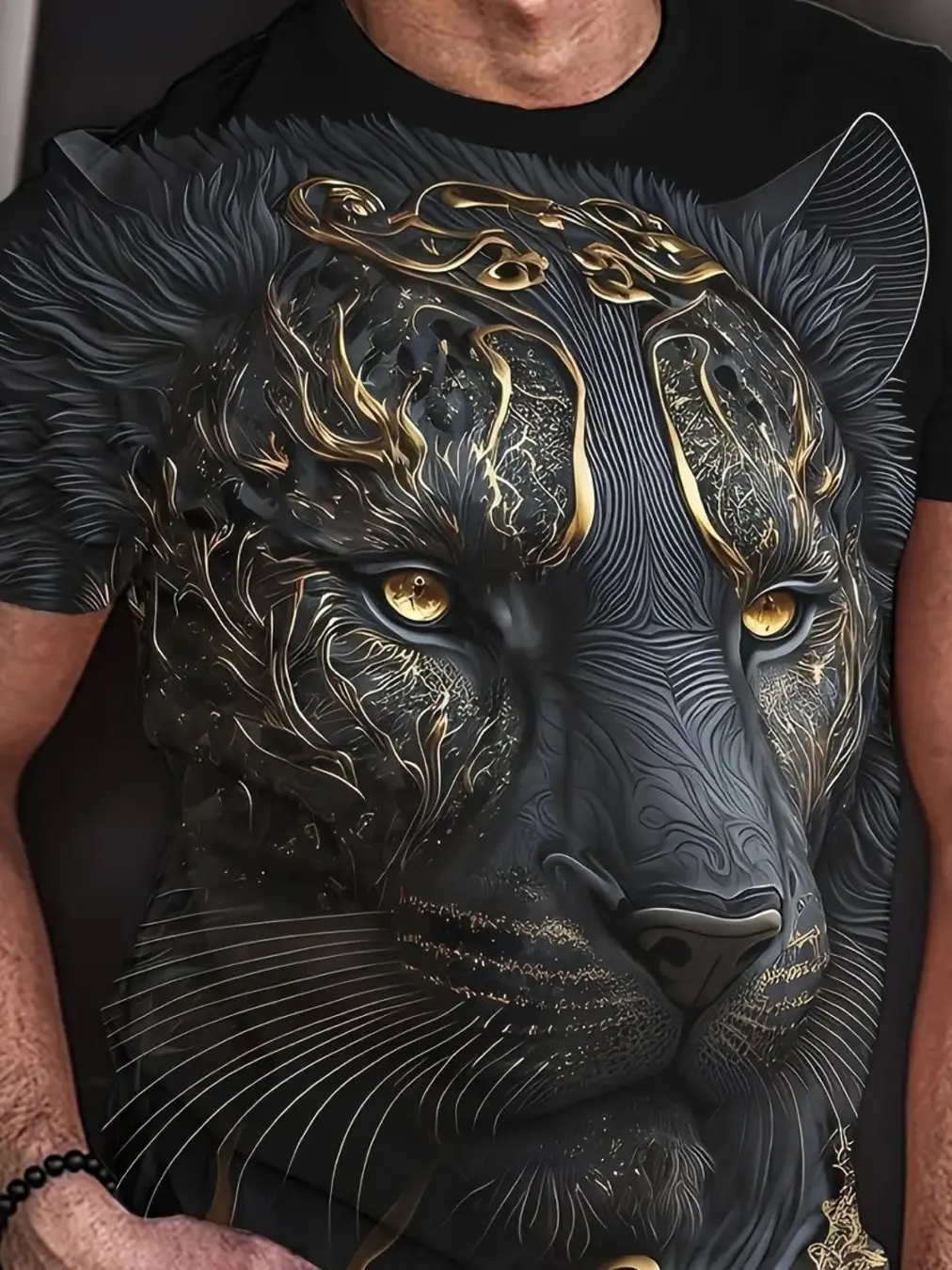 

Loose Animal Pattern round Ne T-irt Casual Leisure 3D Design Comfortable Fit Men's Top for Daily Wear ort Sve