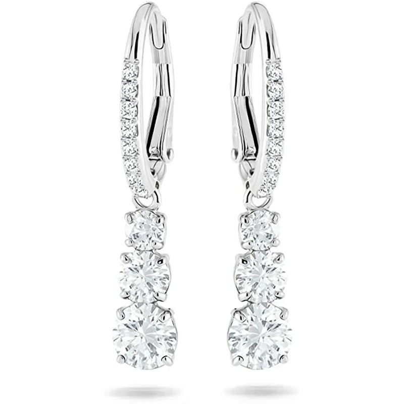 2026 New Silver Elegant Engagement Eternal Earrings Jewelry Gift Shiny Cubic Zirconia Women's Long Pendant Earrings