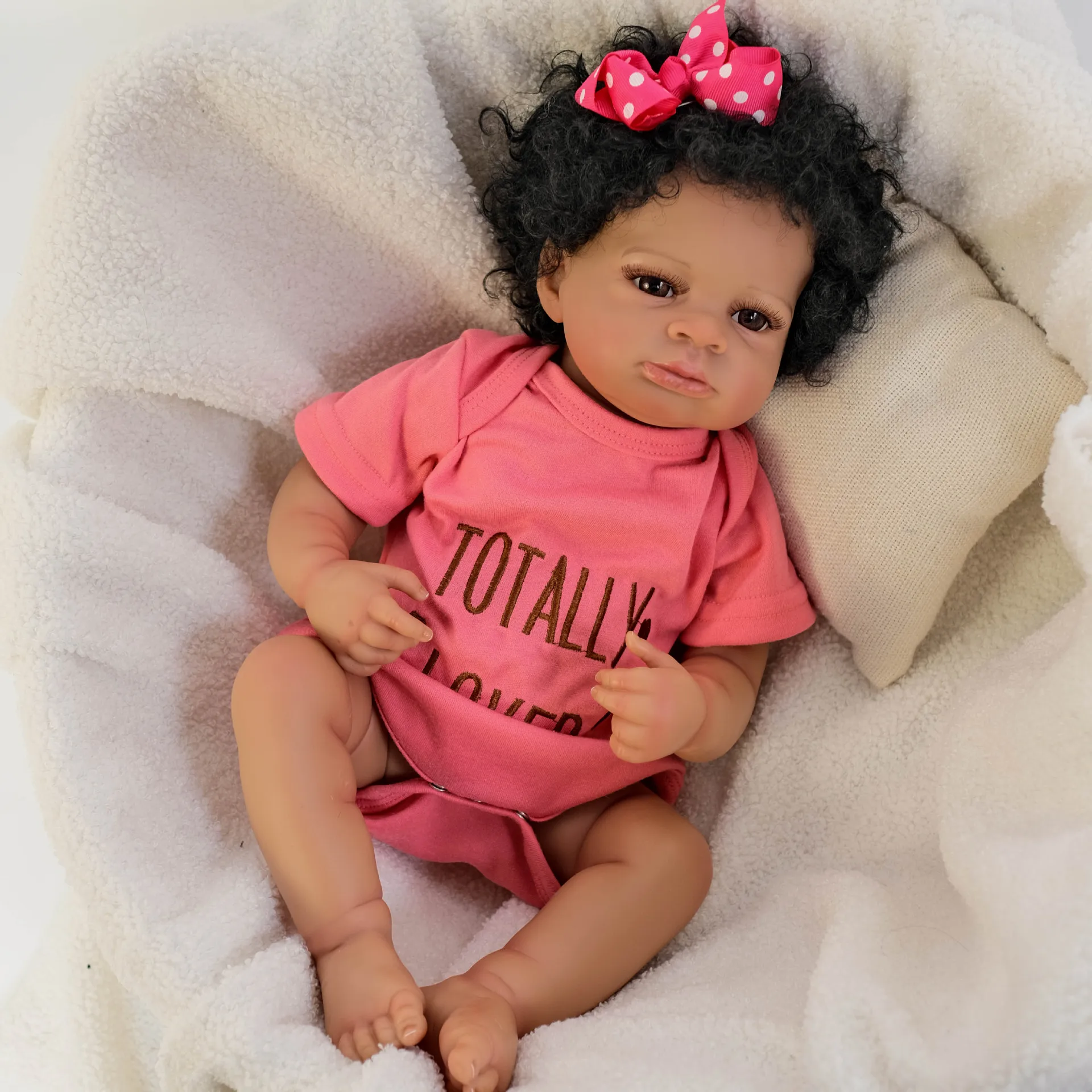 Risbecko 20 Inch Lifelike Black Reborn Baby Doll - African American Soft Cloth Body Doll - Birthday Gift/Christmas Gift
