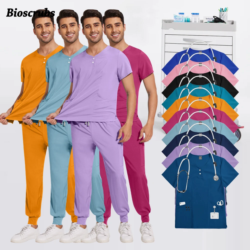 ユニセックススクラブセットポケットトップジョギングパンツ医療ナース制服男性女性歯科医作業服看護服ドクター臨床セット