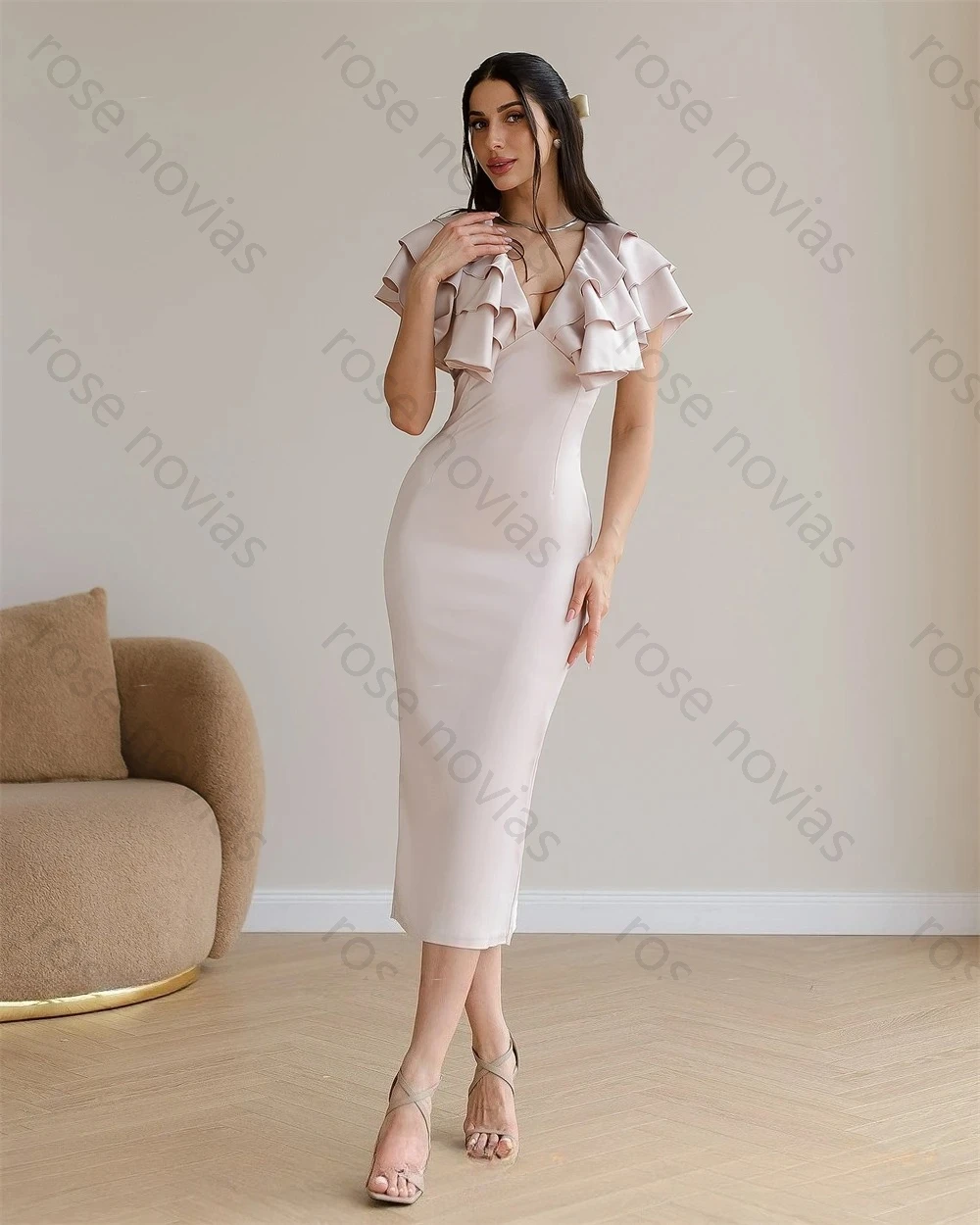 Haute qualité personnalisé sirène Simple Satin soirée élégant col en v sans manches robes de retour mode Occasion spéciale G