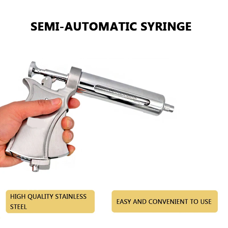 Semi-automatic adjustable continuous syringe veterinary 50ML alloy vaccine syringe