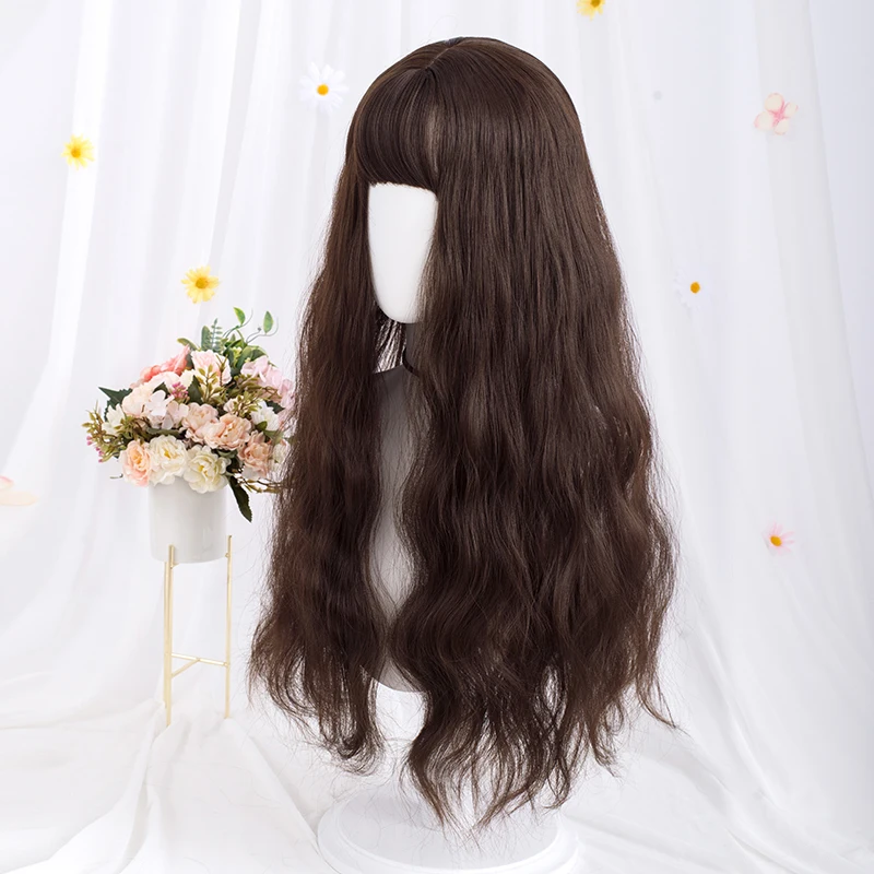 Lolita Synthetic Hair Long Wavy Purple Green Black Blue Brown Women Cosplay Wig with Bangs for Cosplay Daily Party