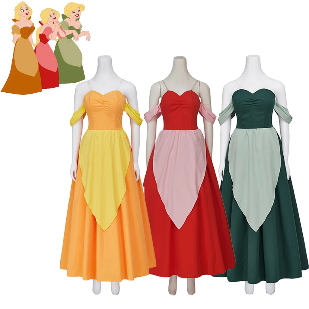 

Anime Bimbettes Sisters Cosplay Costume Claudette Laurette Paulette Cosplay Red Yellow Green Dress Stage Outfit Halloween Outfit