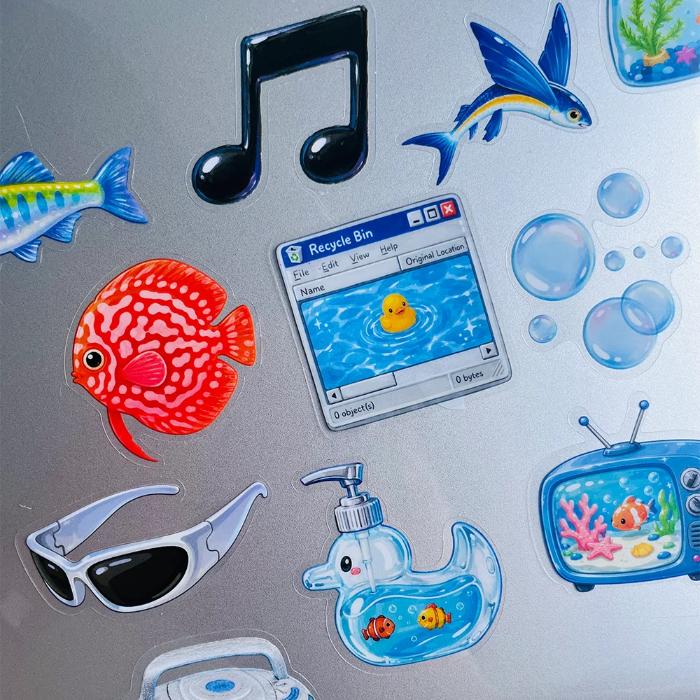 60pcs Blue Millennium Sticker Waterproof Gift Decoration Scrapbook Laptop Suitcase Guitar Water Cup Mobile Phone Case DIY