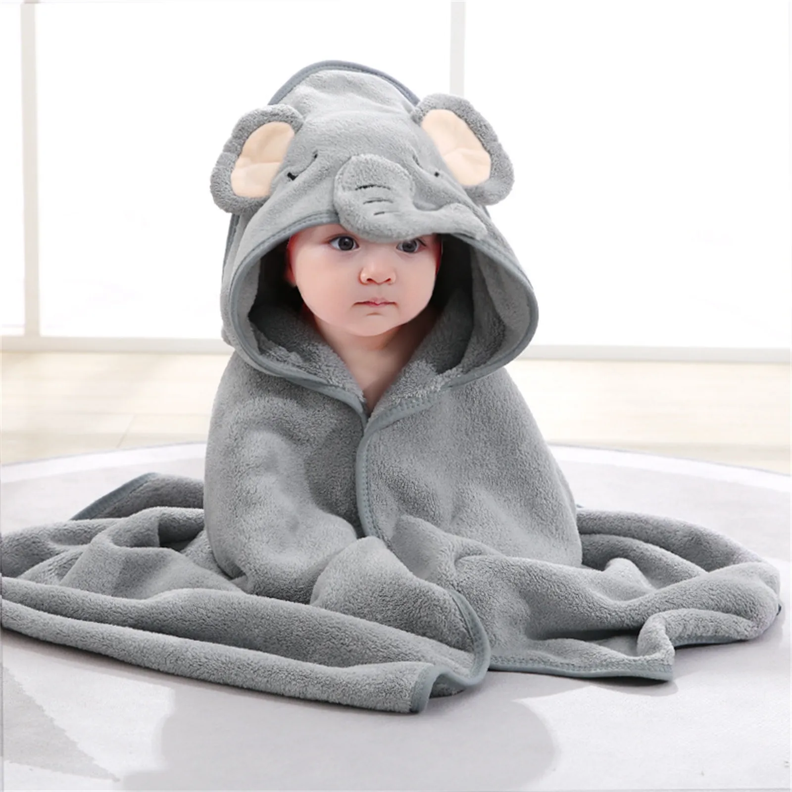 Girls Velvet Robe Cartoon Fleece Animal Hooded Soft Blankets Children\'s Hooded Cloak Cartoon Baby Coral Fleece Kids Bath Towel