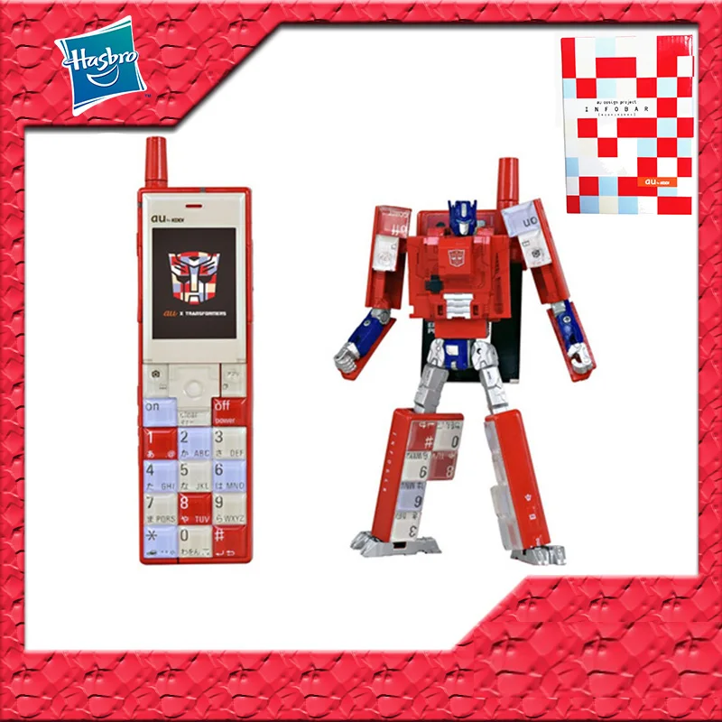 

In Stock Original TAKARA TOMY Transformers Optimus Prime x au INFOBAR PVC Anime Figure Action Figures Model Toys