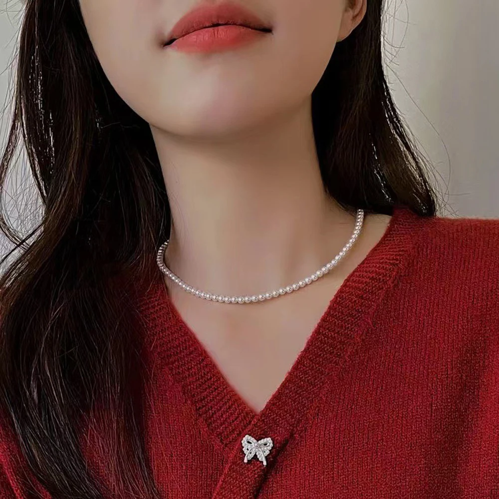 SUMENG Neue Vintage Elegante Schmuck Einfache Weiße Perle Kette Choker Halskette Für Frauen Hochzeit 2024, Mode Geschenke – Detail 5