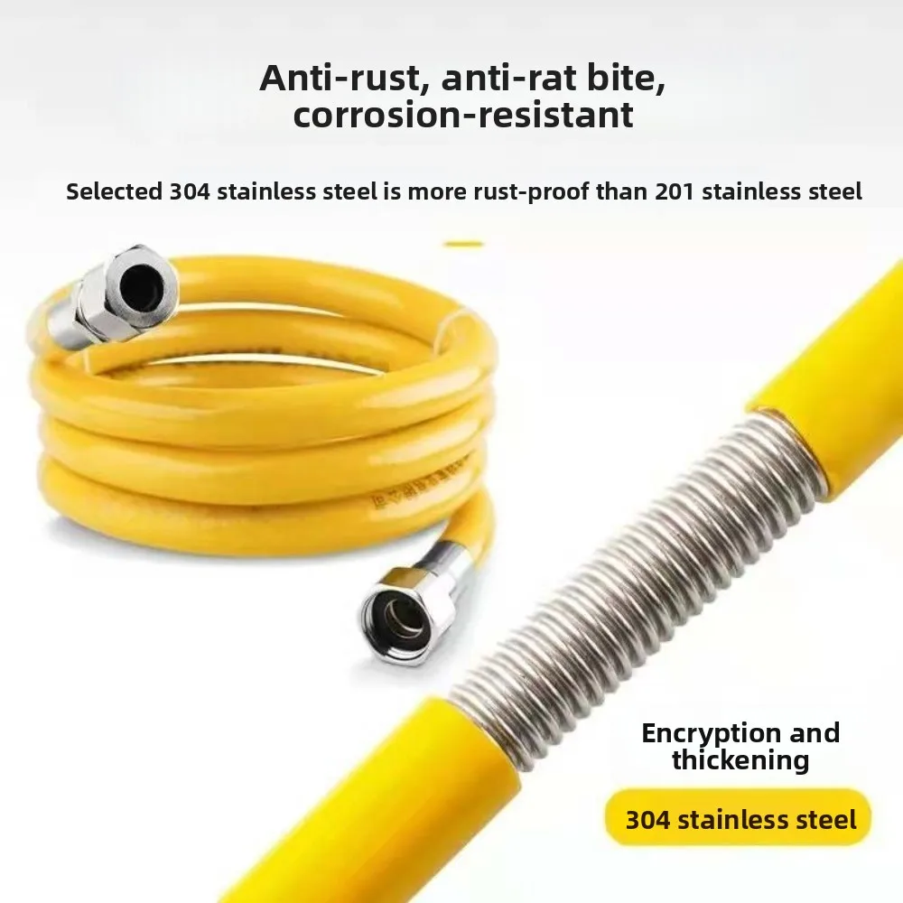 Explosion Proof Natural Gas Pipe 0.5/1/1.5/2/2.5m Flexible Steel Stove Gas Line Armored Rodent Proof Gas Dryer Hose Kit