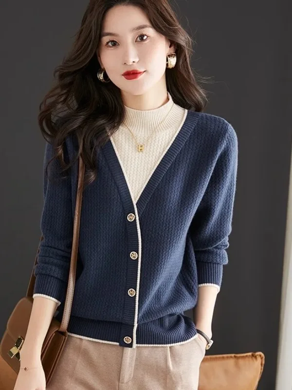 Brand Women's Knitted Wool Base Layer Top Autumn Winter Casual Sle Medium Softn Long Sve round Ne Pullover Fake Two...