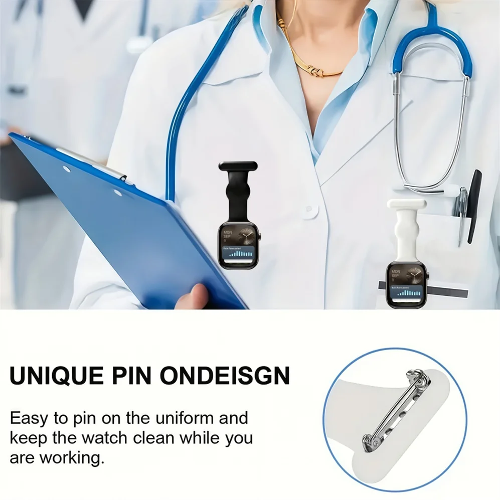 Silicone Nurse Watch Pin Bracelet Sport Brooch Solid Watch Band 38mm-49mm Pocket Watch Design Wristband for Apple Watch 1~11 SE