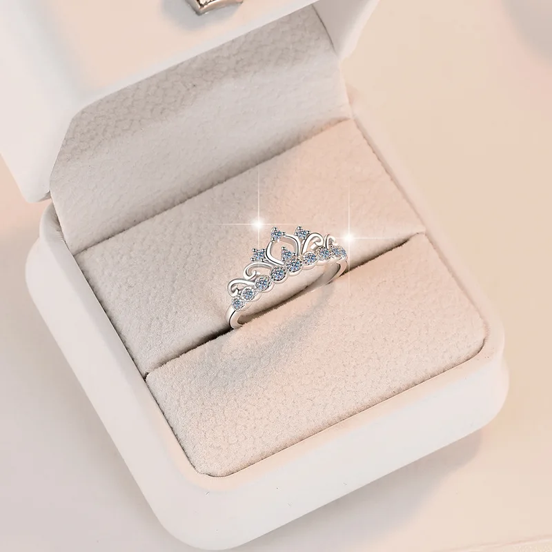 New S925 sterling silver crown fashionable versatile romantic moissanite women's ring