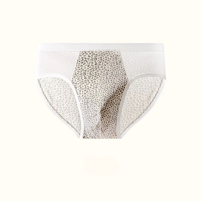 Men's Briefs Sissy Lingerie Leopard Splice Mesh Panties Sexy Ice Silk U Convex Pouch Underwear See Through Elastic Underpants