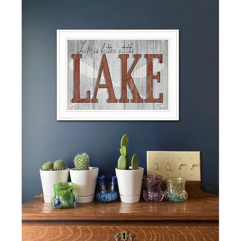 Life is Better at the Lake Framed Print - Ready to Hang White Frame, Perfect Wall Art for Lake House Decor