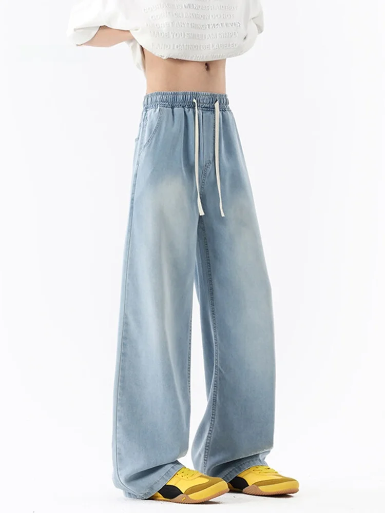 

WMNM Men's Summer Thin Ice Silk Denim Jeans Straight Leg Wide Leg Pants Durable Fashion Urban Style Casual Long Trousers