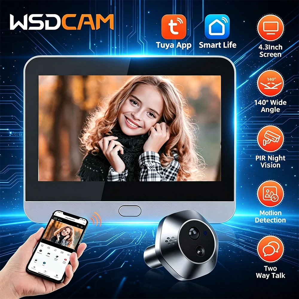 Wifi Smart Video Peephole Mini Camera Two Way Talk Audio Doorbell Tuya PIR Motion Detection APP Remote View