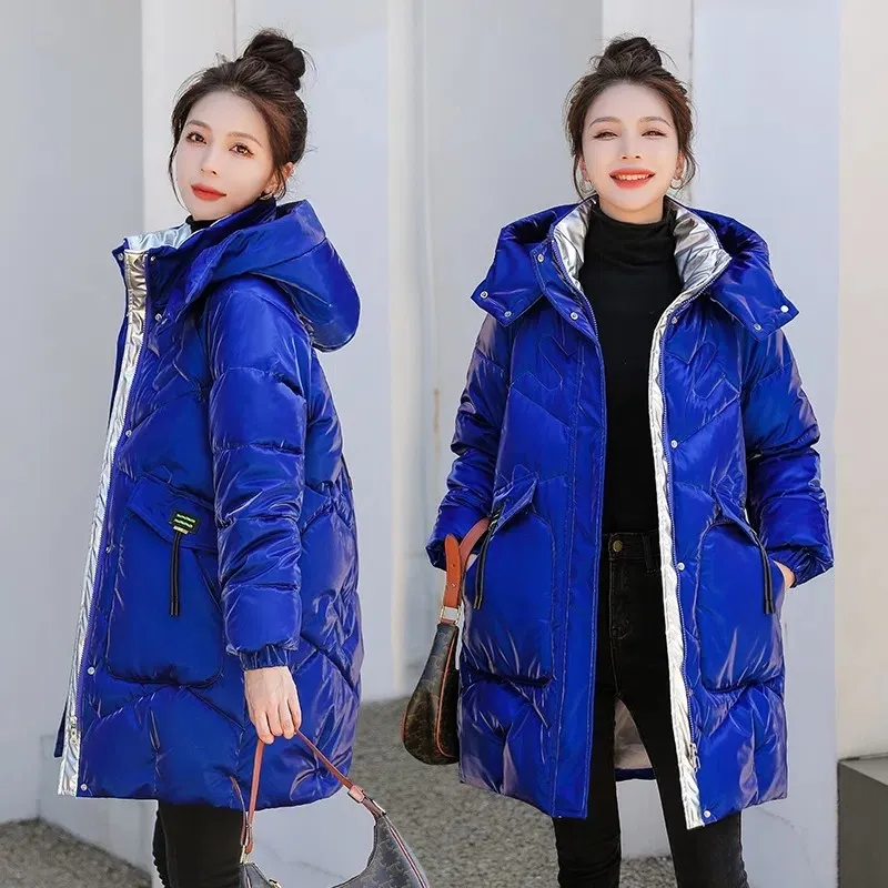 2022 Fashion New Bright Fabric Thick Warm Winter Jackets Women\'s Cotton Padded Coats Mid-Length Women Parkas Female Outerwear